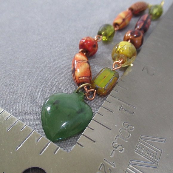 Beaded Copper Charm Bracelet Nephrite Jade Heart - Picture 6 of 8